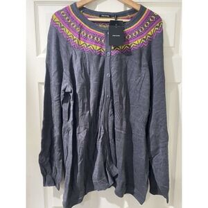 Daisy Fuentes Cardigan Sweater Cotton Blend Gray Button Down 2X A003394